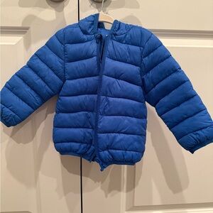 Royal Blue Quilted Puffer Jacket with Stand-Up Collar